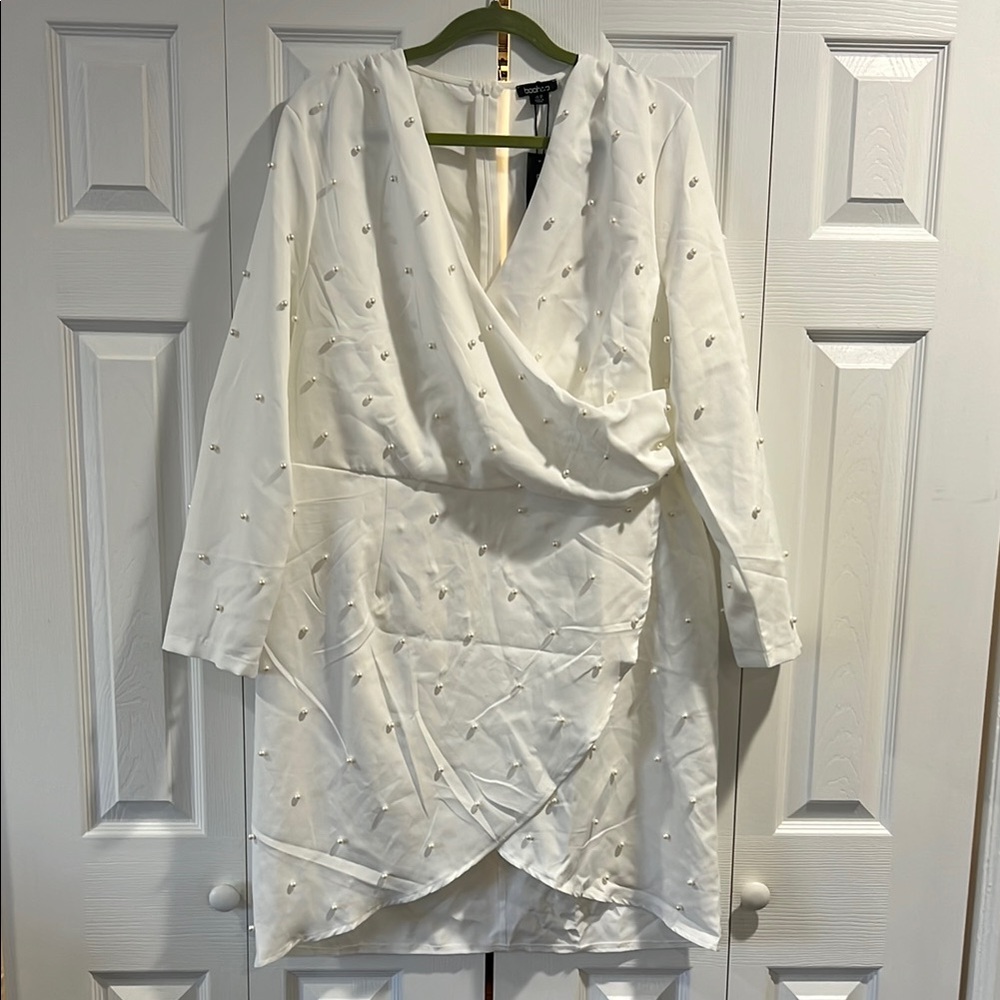 Elegant White Wrap Dress with Embellishments
